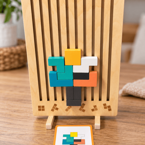 Montessori dřevěný Tetris – Logická vzdělávací hra a barevné puzzle pro děti